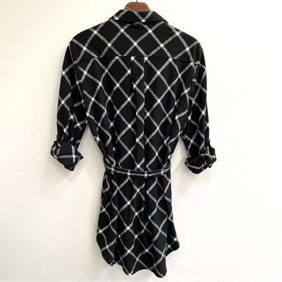 Agnes & Dora black ivory window pane flannel button up tunic top belt size XL - Picture 4 of 11
